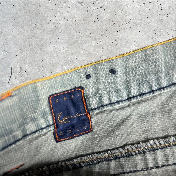 Karl Kani Gold Capri Pants Mens Streetwear Hip Hop Denim‎ Pocket Stripe Size 34 - Picture 4 of 9